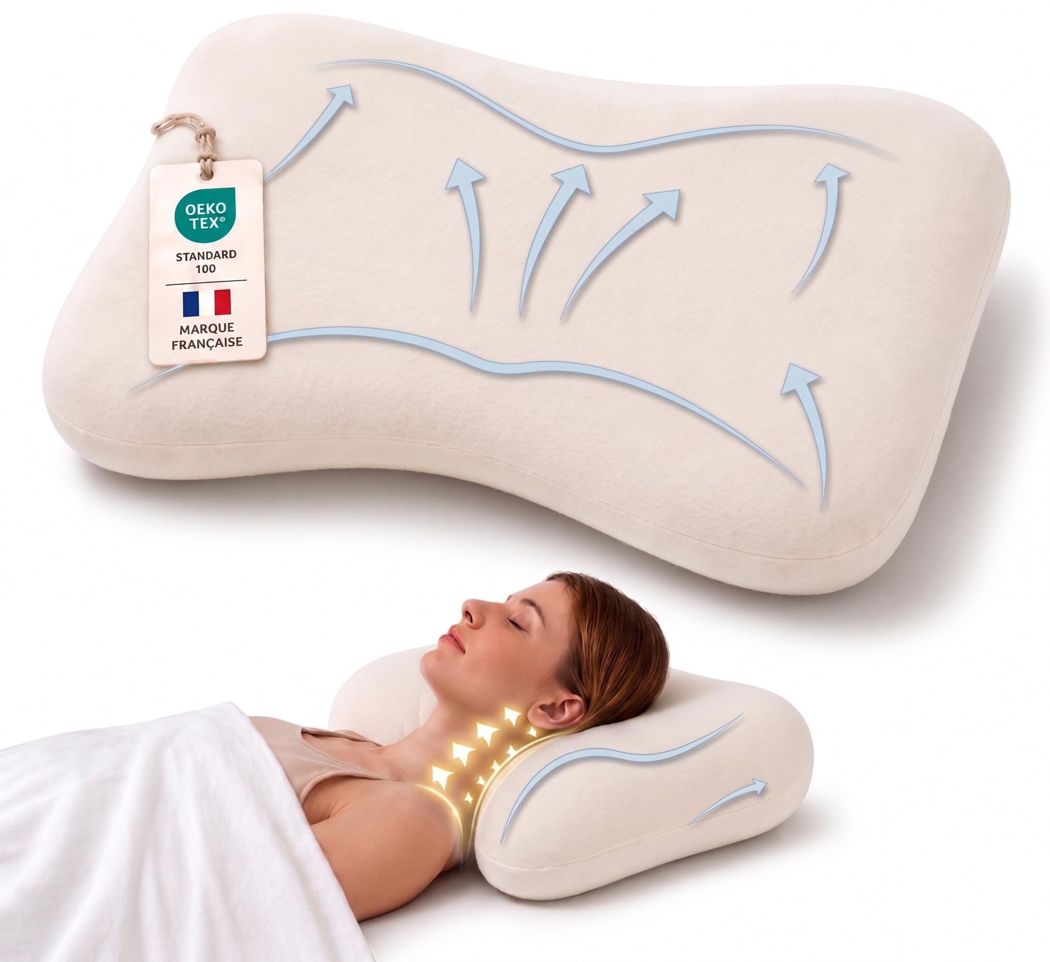 Coussin pour cervicales douloureuses et confort de sommeil au lit 60x40 cm