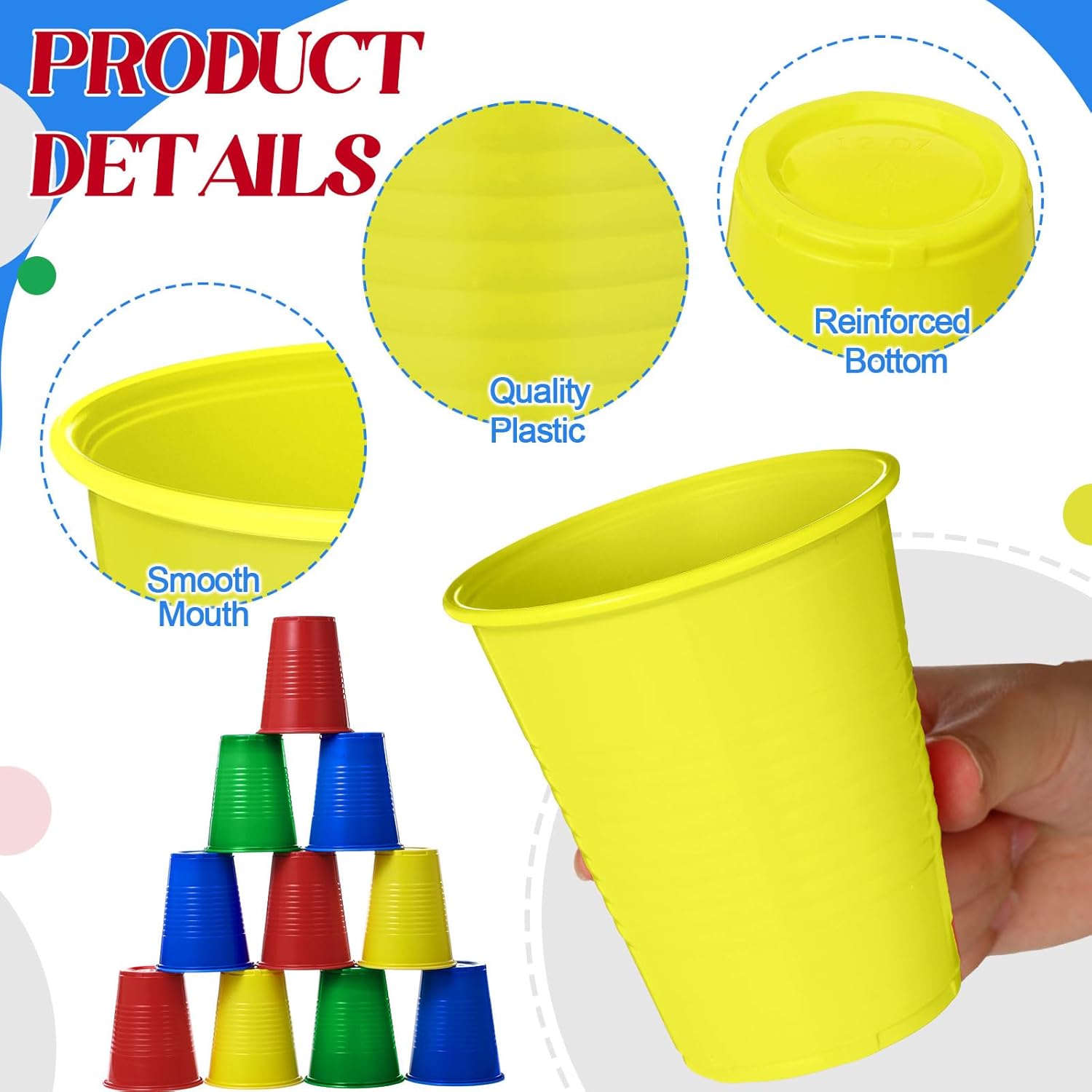 100 Pcs 12 oz Red Yellow Blue Green Disposable Plastic Cups Party Drinking Colored Water Beverage Cups for Barbecues Picnics Festival Birthday Party Supplies - Image 3