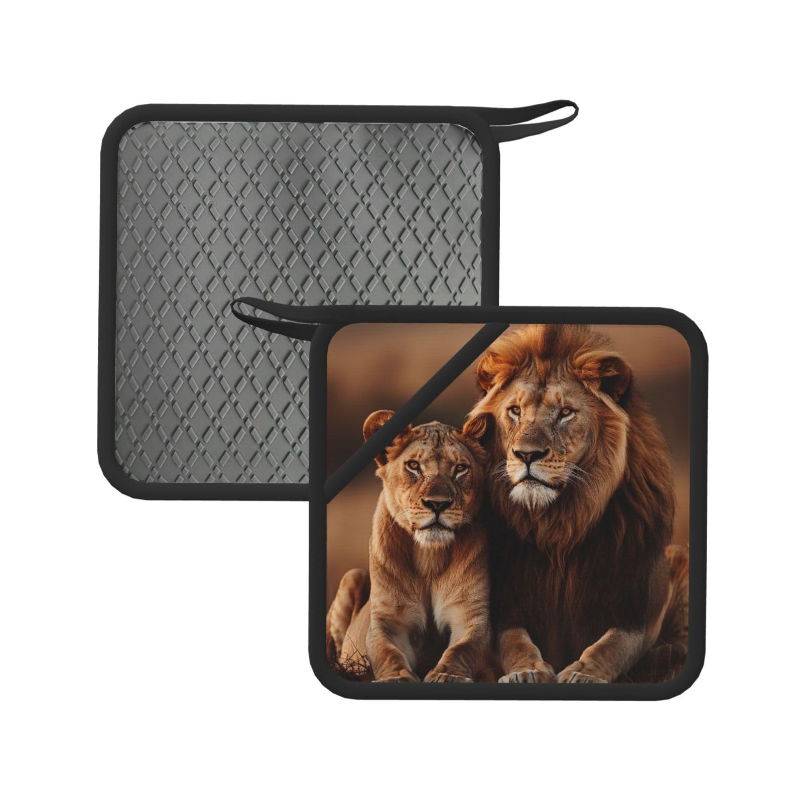Pot Holders Set of 2 Kitchen Heat Resistant Potholders African Lion and Lioness Silicone Aunty-hot Pad Cotton Lining Oven Hot Pads for Cooking Baking BBQ Microwave Kitchen