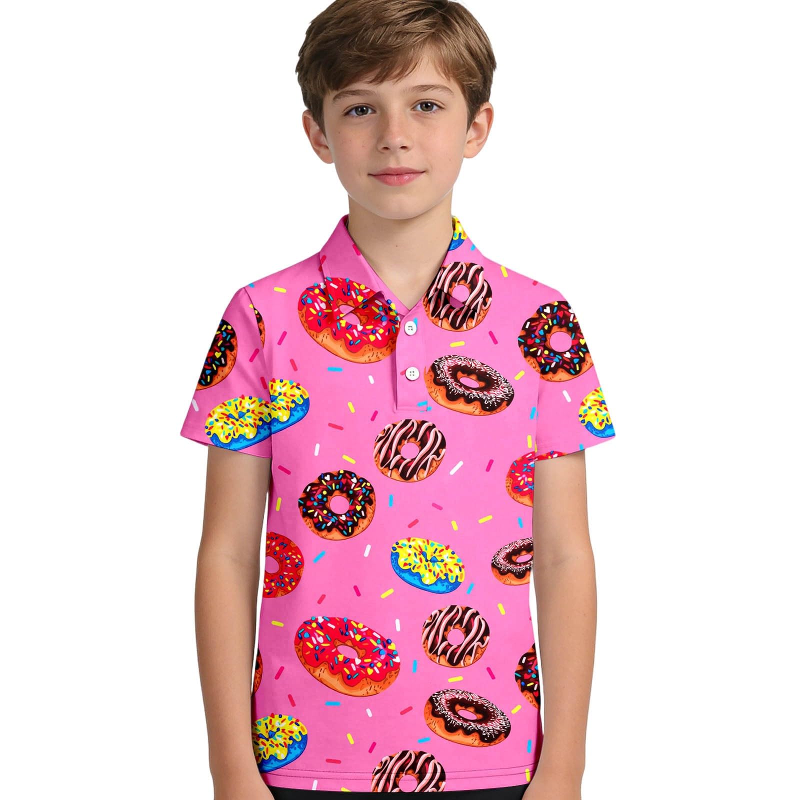 Camicia Casual Bambino, Camicia Hawaiana Ragazzo Camicia Casual da con Stampa di Ciambelle Classica Colletto Abbottonato Elegante per E