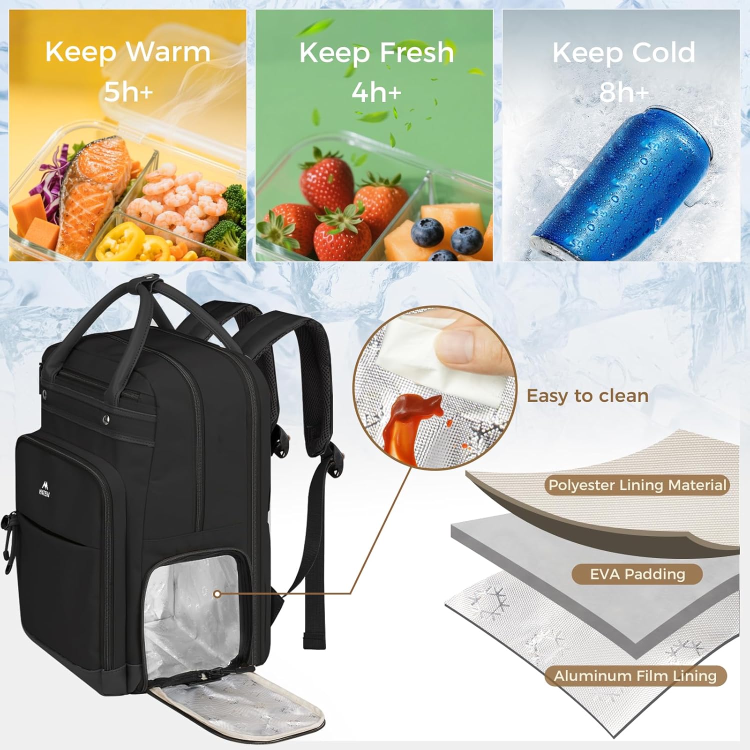 MATEIN Teacher Backpack with Lunch Compartment, 15.6 Inch Lunch Backpack for Men with Organized Pocket, College Laptop Backpacks Meal Prep Bag Gift for Teachers Work Nurse Commute Office