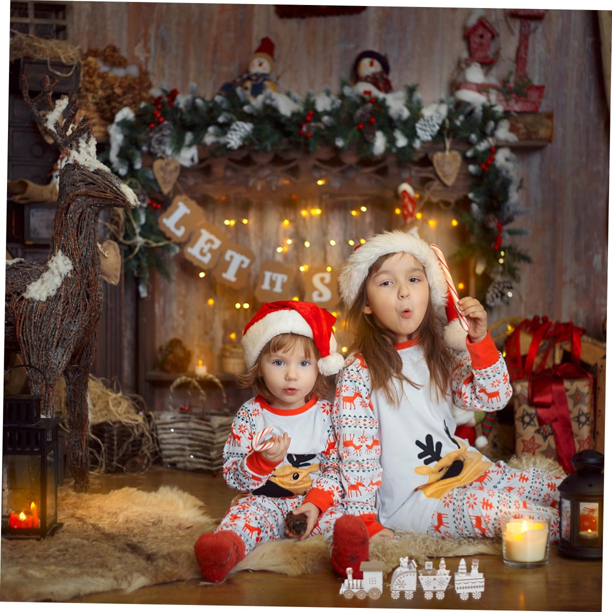 Hohopeti 4 Stück Teiliges Holz Weihnachtszug Dekorationsset Langlebige Miniatur Eisenbahn mit Lebendigem Design als Christbaumschmuck und für Tisch und Regal Dekoration
