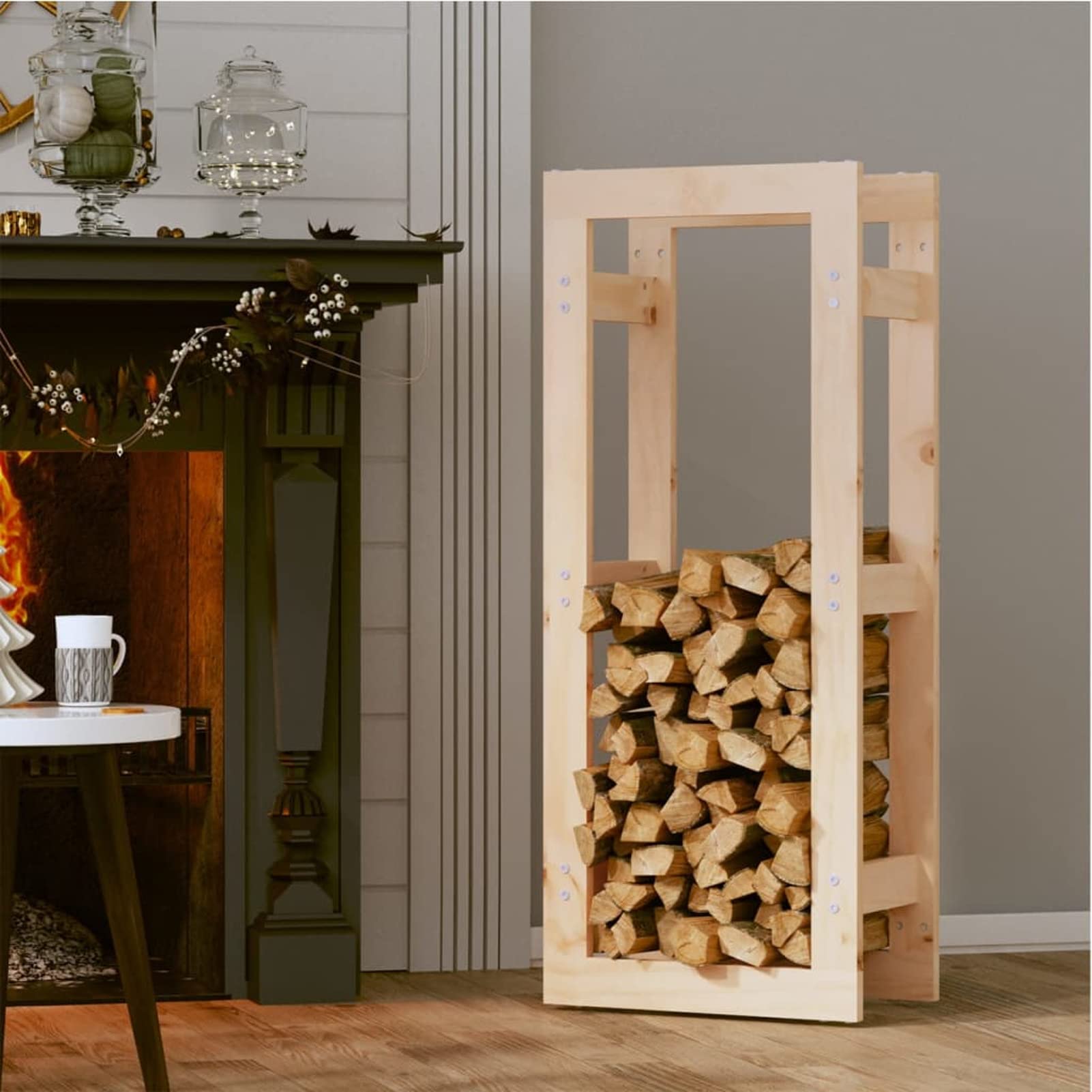 Homgoday Estante para leña Madera Maciza de Pino 41x25x100 cm Leñera Registro de Leña, Estantería para leña de Chimenea para Interior y Exterior Soporte de Madera
