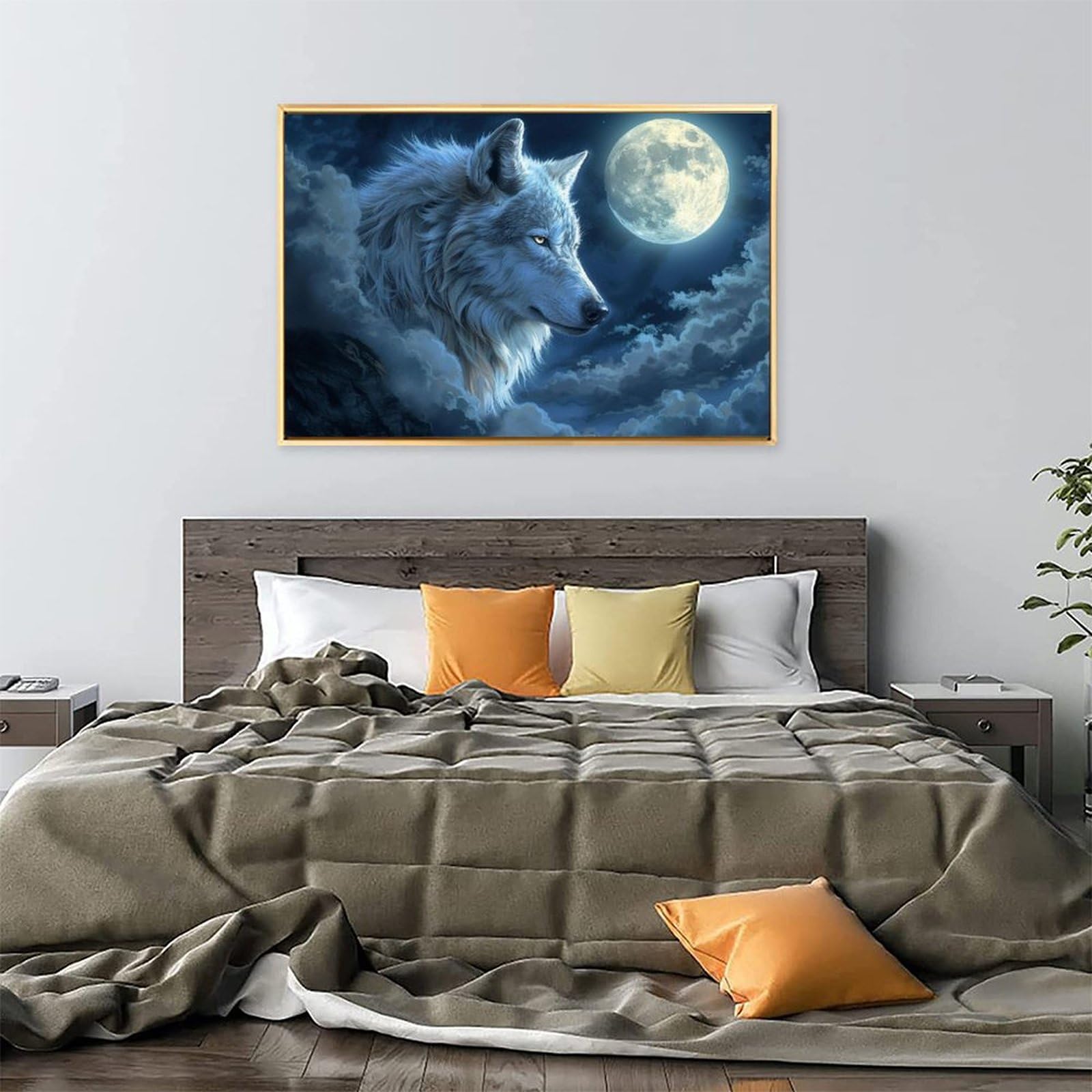 Amazon.co.jp: 絵画 月を眺める野生のオオカミ アートパネル ポスター