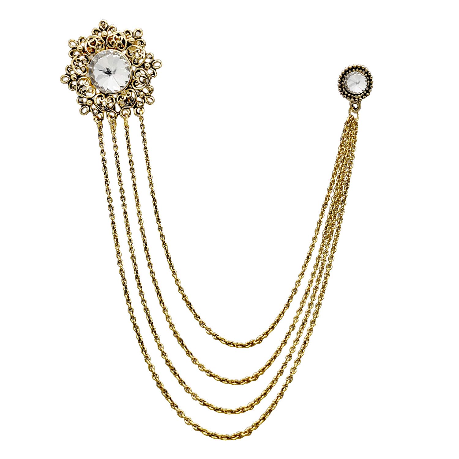 FUREMetal Multi-Chain Solitaire Brooch (Antic Golden) for Men & Women