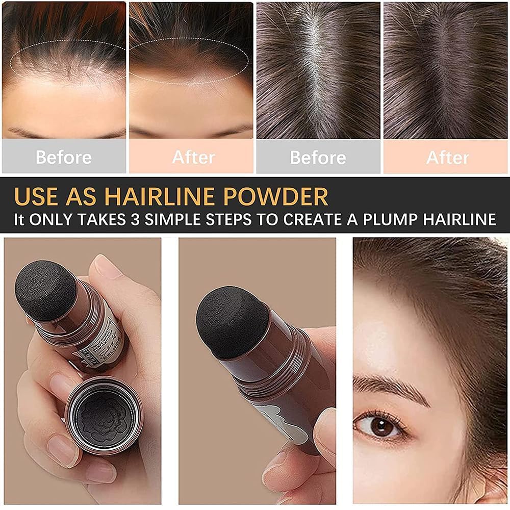SWIREUK Natural Hairline Powder, Shading Sponge Pen, Shadow Powder Stick Black - Quick Root Touch-Up for Cover Hair Touch-Up, Long-Lasting & Matte Finish, Waterproof Touch up,Roots Bald Spots Instantly