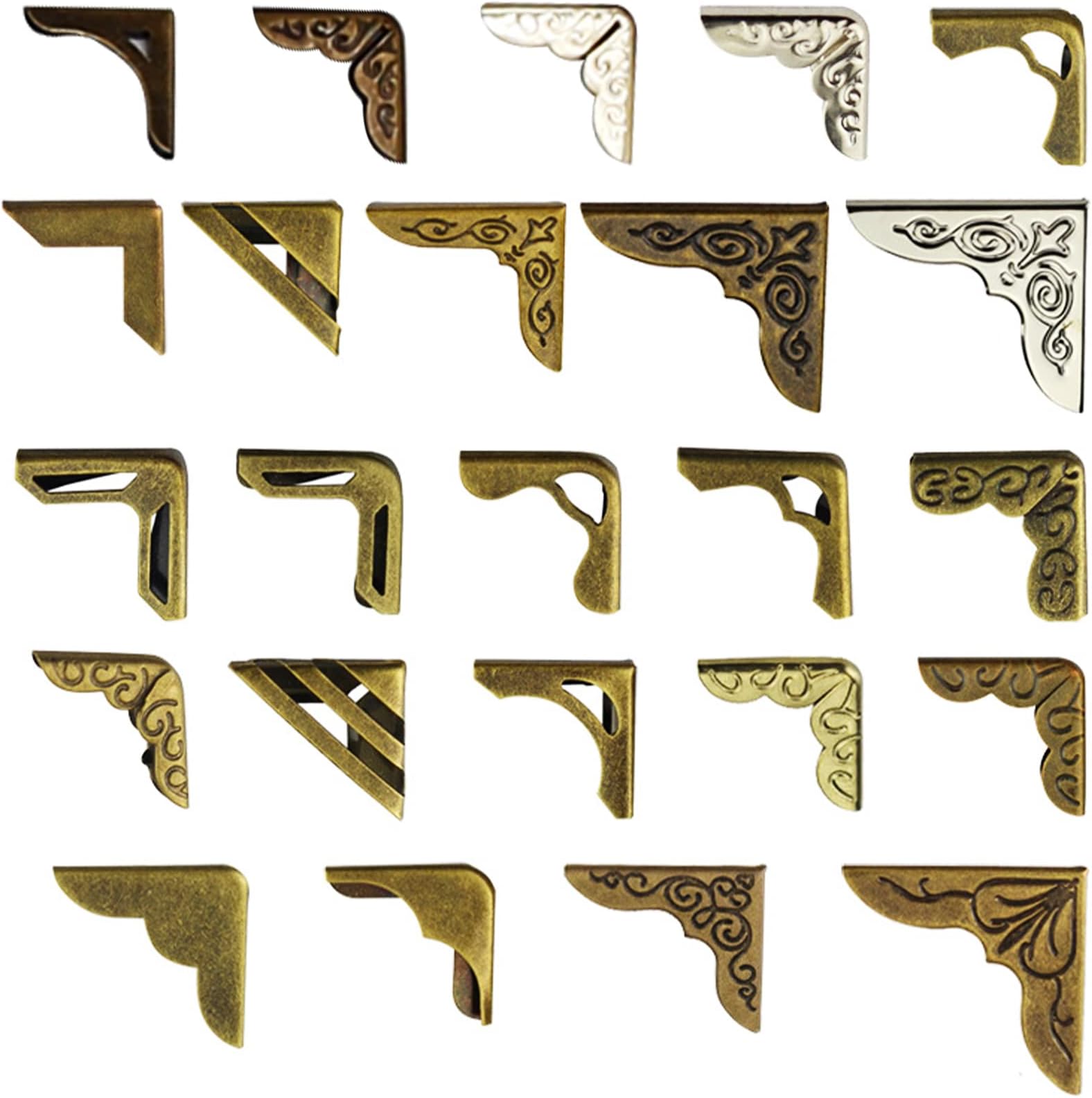 Aynaxcol 96PCS Metal Book Corner Protector, 24 Styles Iron Guard Edge Cover, Vintage Metal Decorative Cover Pad, for School Book Album Scrapbook Notebook, Desk Jewelry Case Box Gifts(Package B)