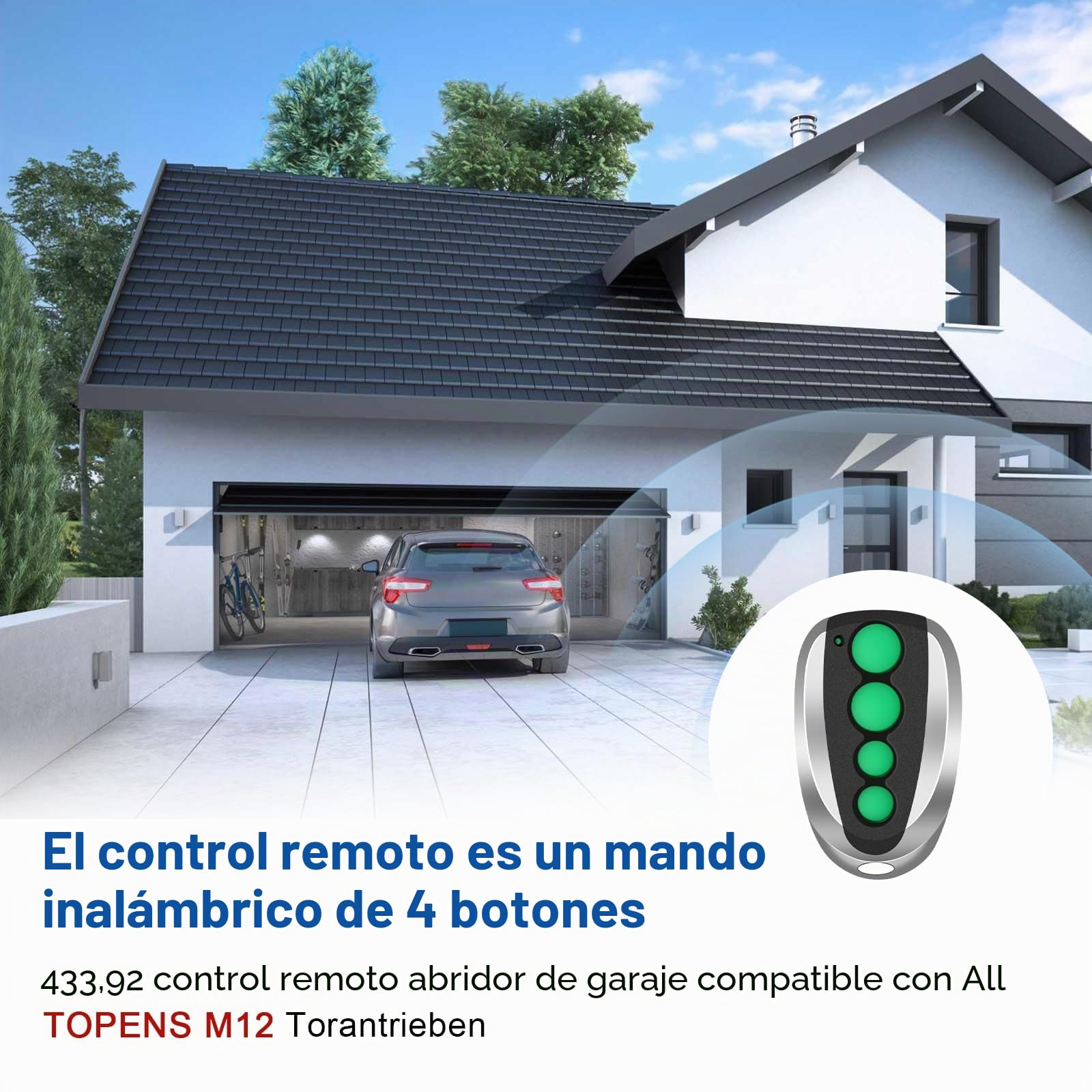 Mando a Distancia Compatible con All TOPENS M12,4 Canales Mando a Distancia de Garaje para automatismo Cancela corredera automatismo para Puerta de Garaje Mando inalambrico transmisores(3 Unidades)
