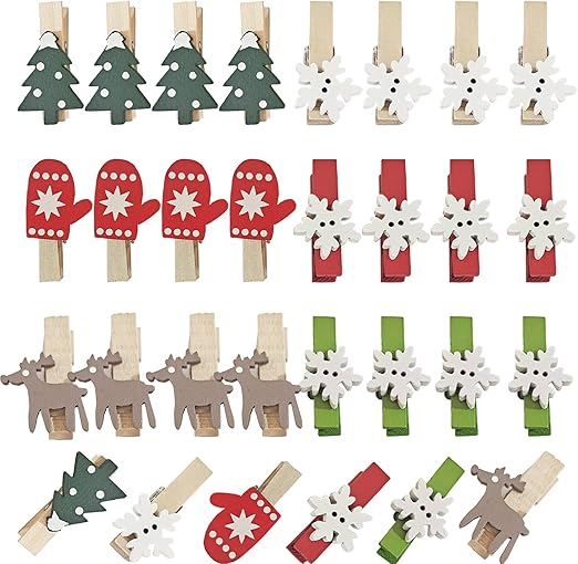 60pcs Weihnachten Klammern Holz, Dekoklammern Weihnachten Mini Holz