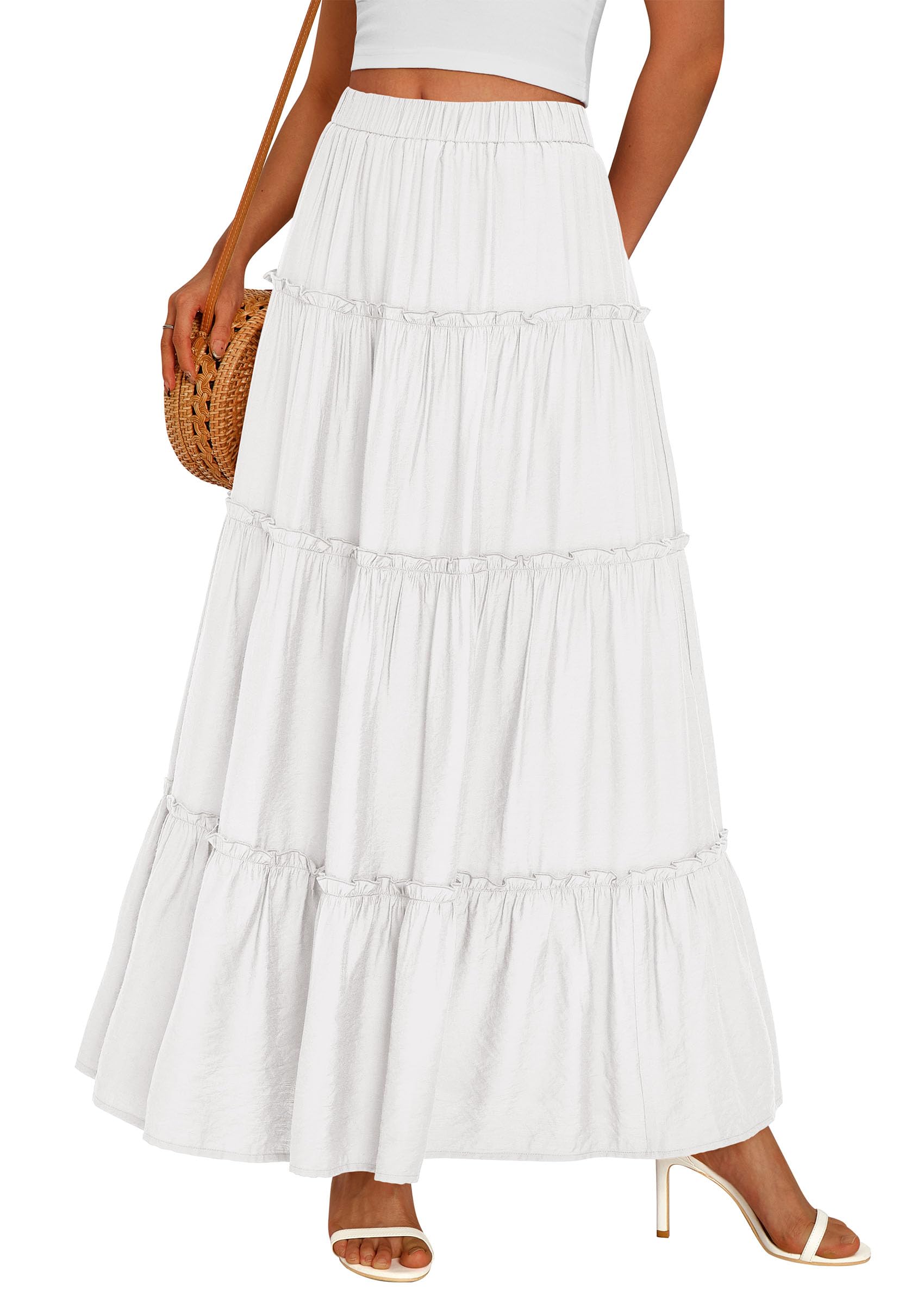 PRETTYGARDEN Boho Maxi Skirts for Women Trendy Summer 2026 Spring Long Flowy A Line Tiered Skirt Beach Vacation