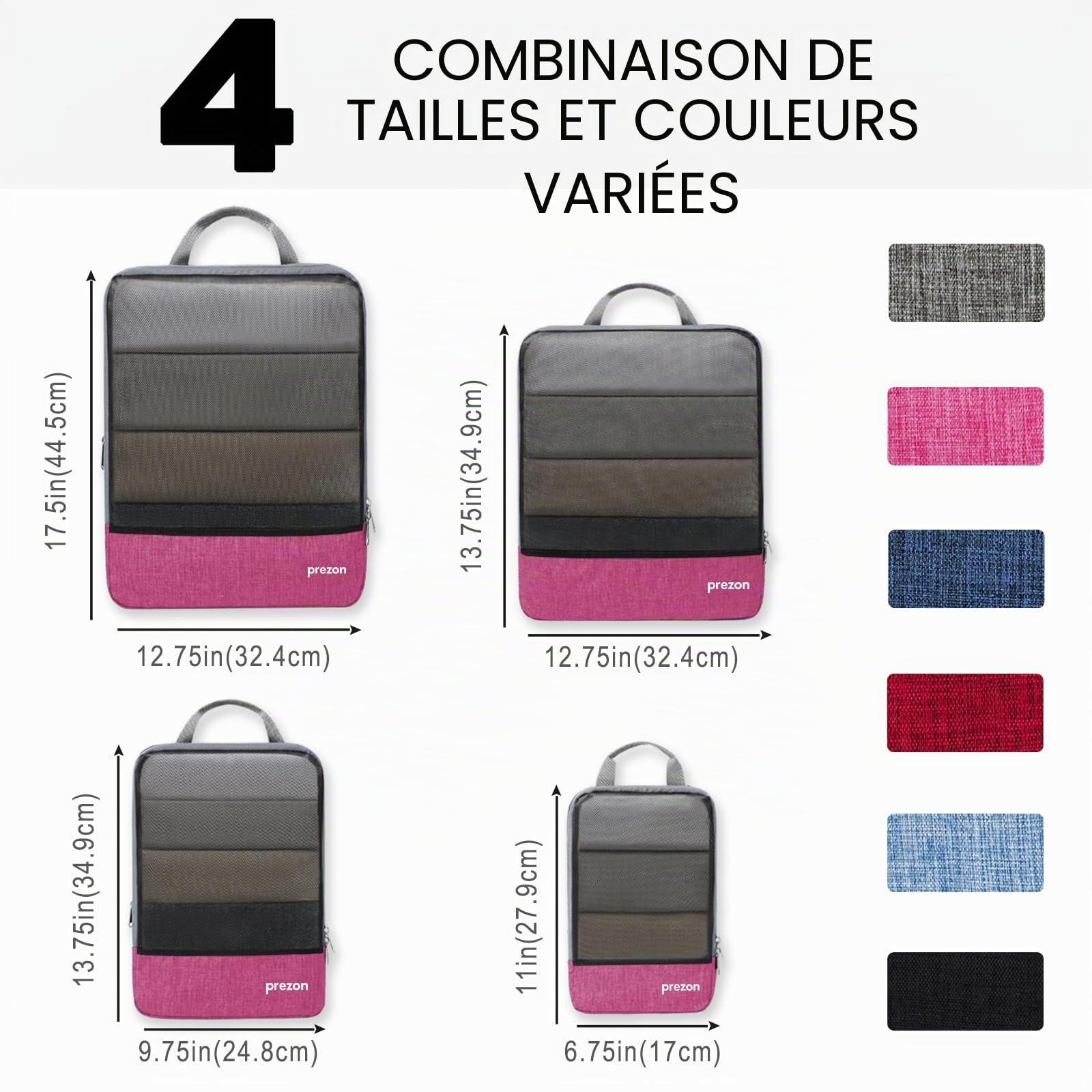Lot de 4 cubes de rangement compressibles, organisateurs extensibles pour valise, parfaits pour le voyage et le rangement à la maison, Mesh TPU, Rose