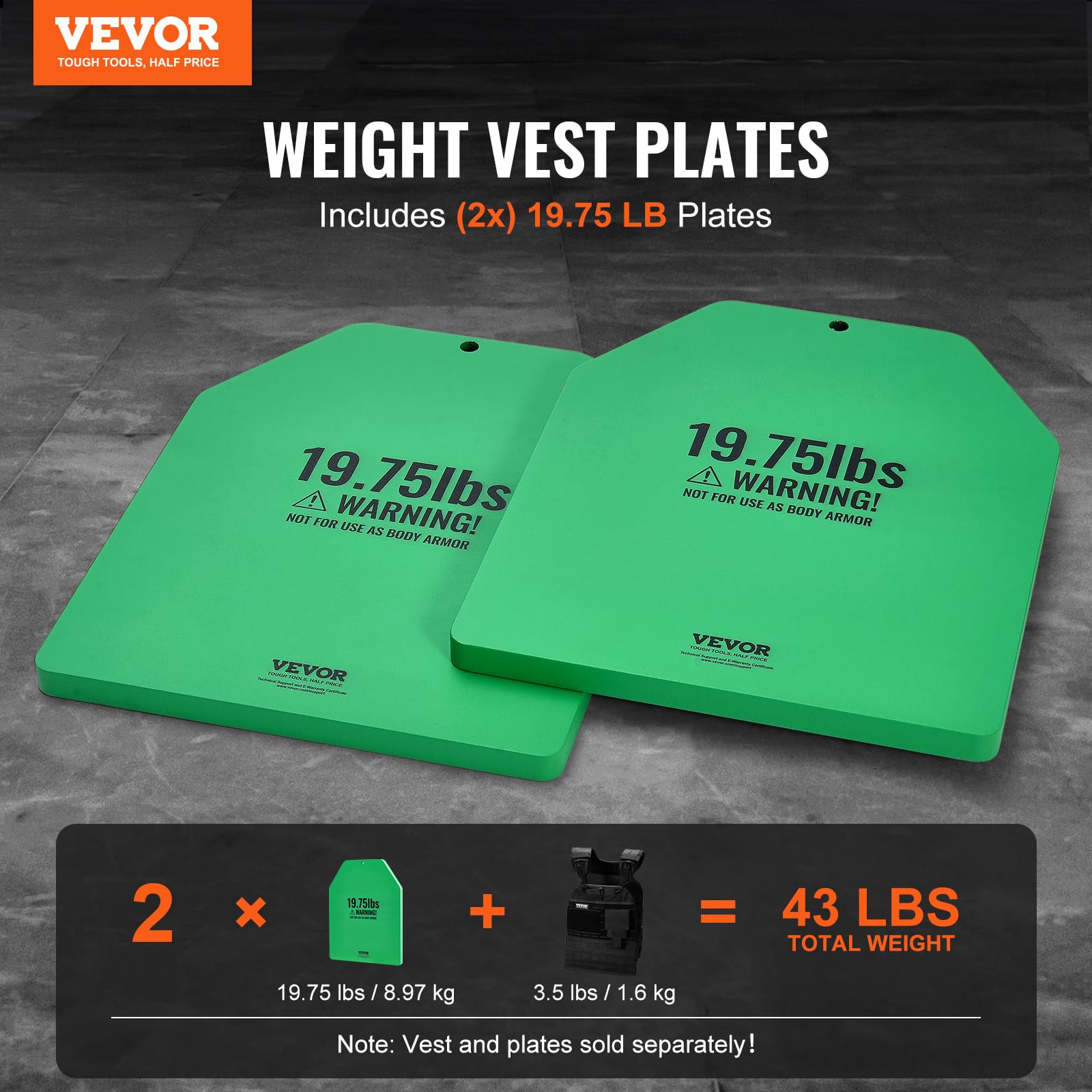VEVOR Plaques lestées pour gilet lesté, paires de 8,97 kg, plaques de poids pour gilet, en acier de qualité supérieure, coupe ergonomique profilée WOD pour la musculation, la course à pied, le fitness