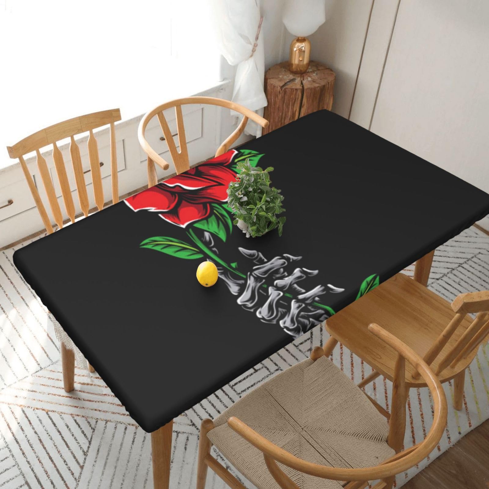 BNVSADC Skull Rose Printed 5FT Tablecloth Polyester Kitchen Water Resistant Table Cloth Dining Table Decoration Table Covers, 152x76 CM
