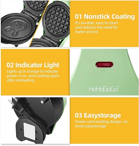 Miniatura 3 de Mini waflera eléctrica para gofres, antiadherente, sartén para gofres de un lado, sartén de dibujos animados para niños