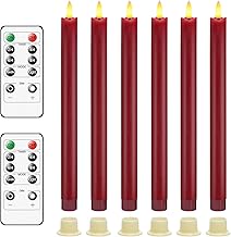 6 Set Battery Operated Pillarless LED Candles Remote Control Taper LED Candles Flickering Electric Candlesticks for Christmas Wedding Candlelight Dinners (Red)