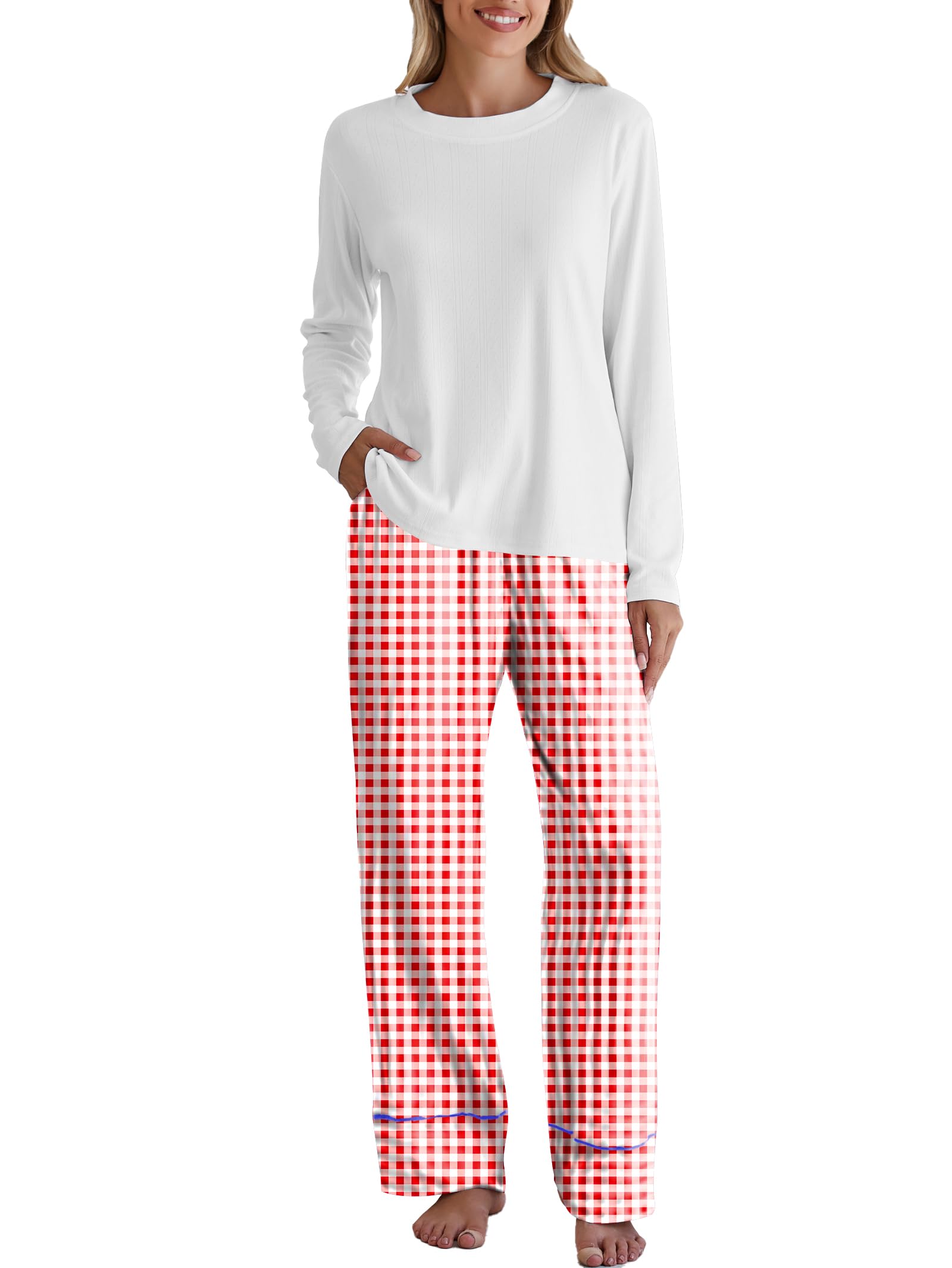 Famulily Fall Pj Sets for Women Long Sleeve Round Neck Nightshirt and Drawstring Wide Leg ...