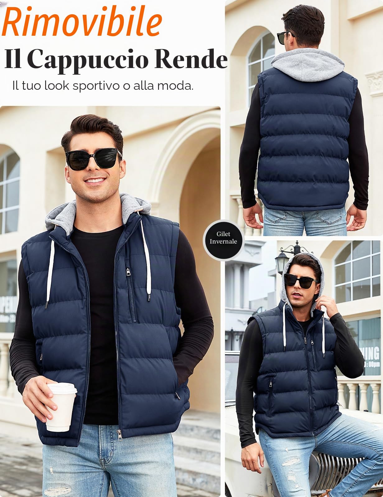 CMTOP Gilet Uomo Idrorepellente Antivento Smanicato con Cappuccio, Imbottito Trapuntato Caldo Giubbotto Senza Maniche Leggero Casual Comoda Giacca Senza Maniche con Zip e Tasca