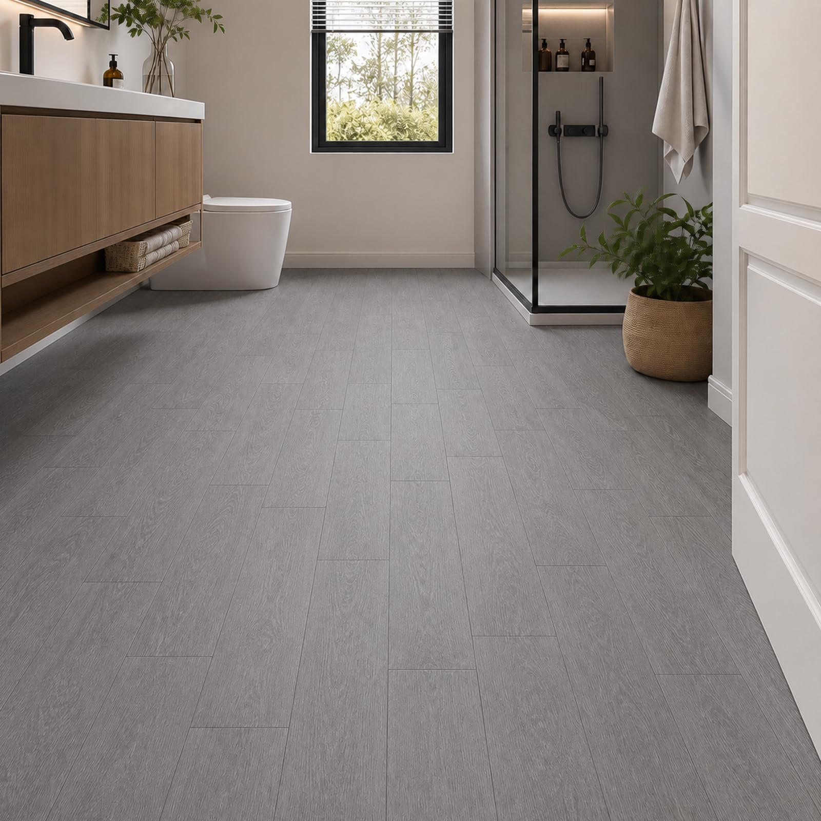 CYEER 80 piastrelle per pavimenti in vinile effetto legno, 30 x 15 cm, colore: grigio