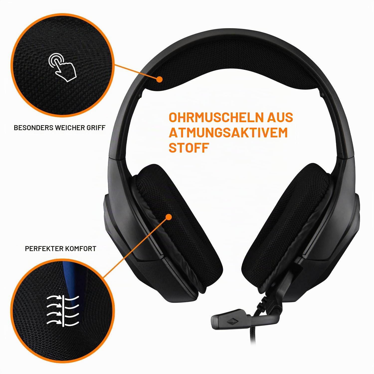 THE G-LAB Korp Cobalt Gaming Headset - Stereo Mikrofon, Ultraleicht, Ultra Bass Stereo Headset - 3,5 mm Klinke für PC PS4 PS5 Xbox One Mac Nintendo Switch Tablet Smartphone (Schwarz)