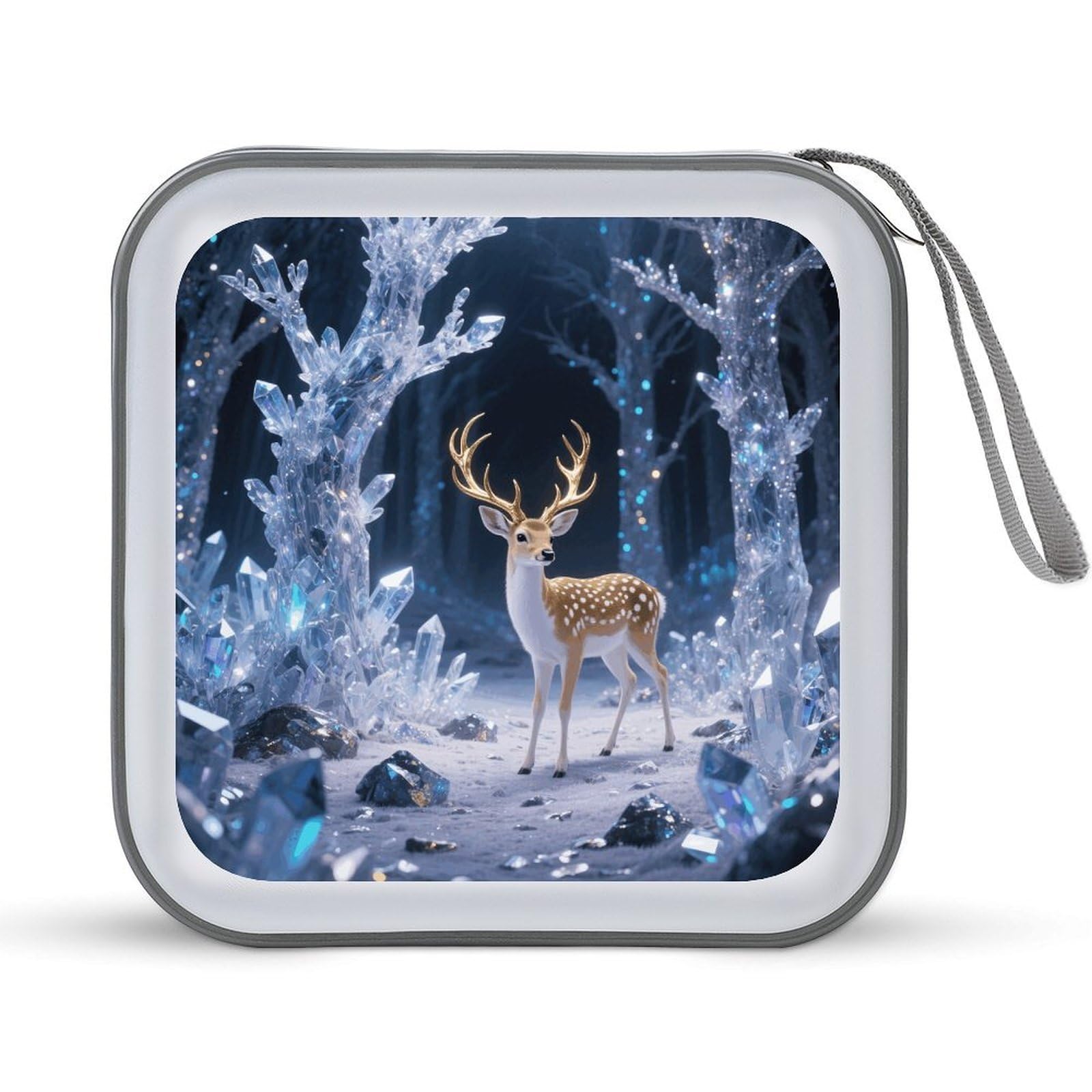 VstaDank Deer in Crystal Forest DVD Case With Zipper Portable CD Case Hardshell DVD VCD Binder Storage Box EVA Protective Blu-ray Wallet 40 Capacity CD Wallet Movie Music Media Disc Wallets