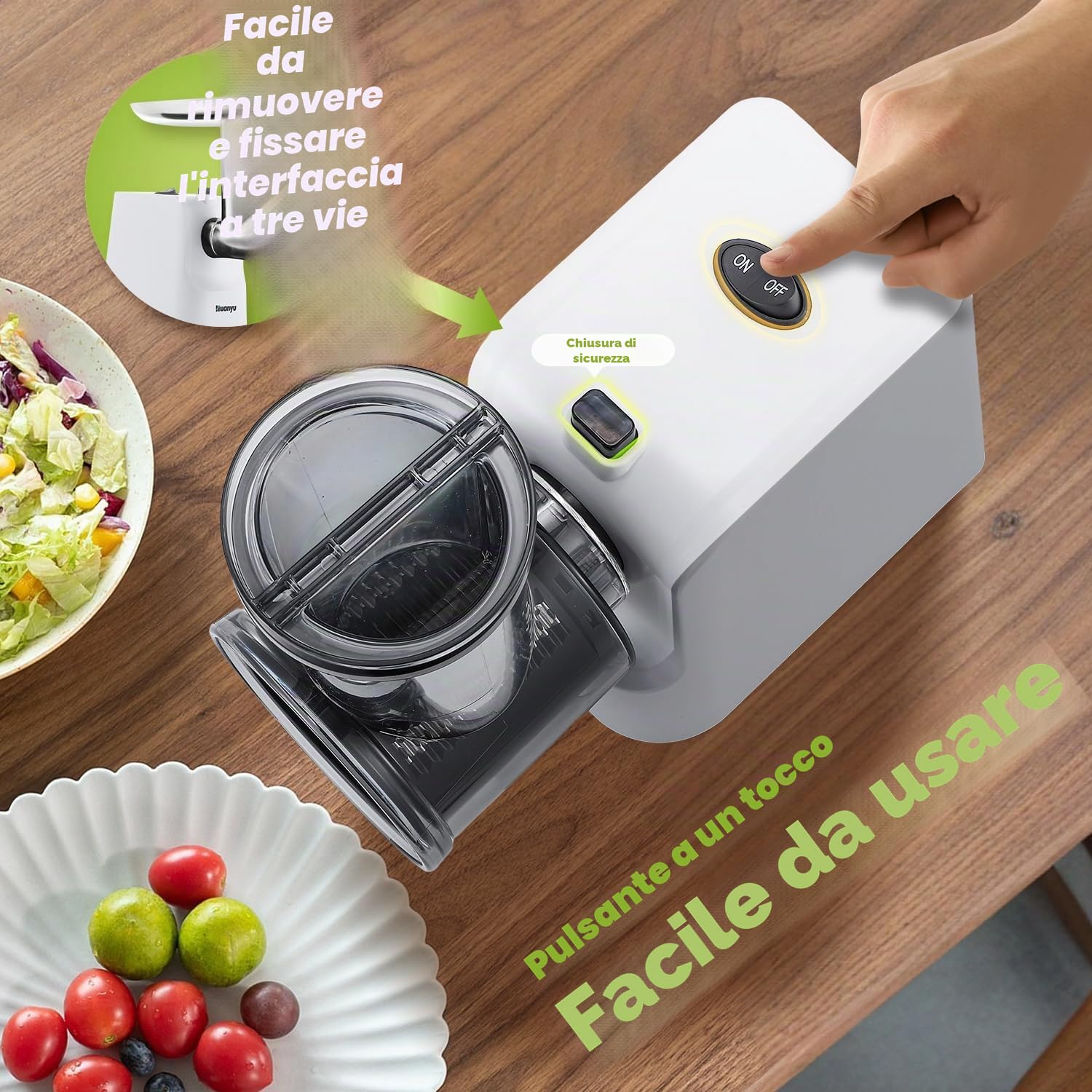 Huanyu Grattugia elettrica per formaggio Affettaverdure elettrico multifunzionale con 5 lame 250W Insalatiera elettrica e tritacarne Grattugia elettrica per frutta, verdura e formaggio (bianco)