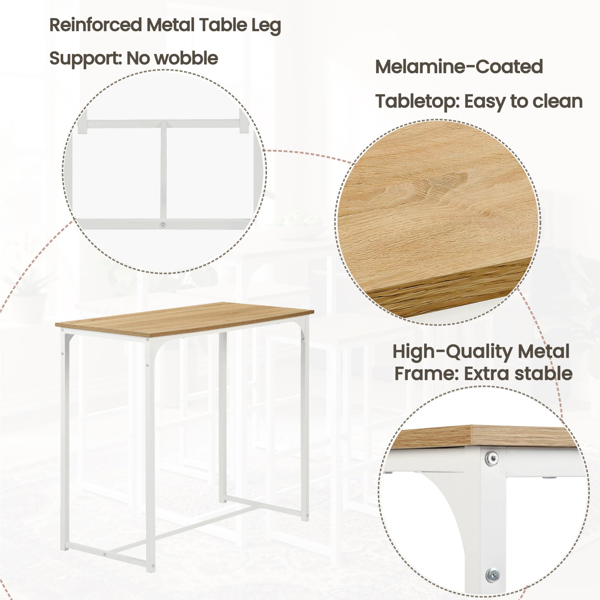 Table à Manger avec 4 Chaises Ensemble 5 pièces 100 x 50 x 90 cm Cadre Acier Blanc Mat Veine Chêne