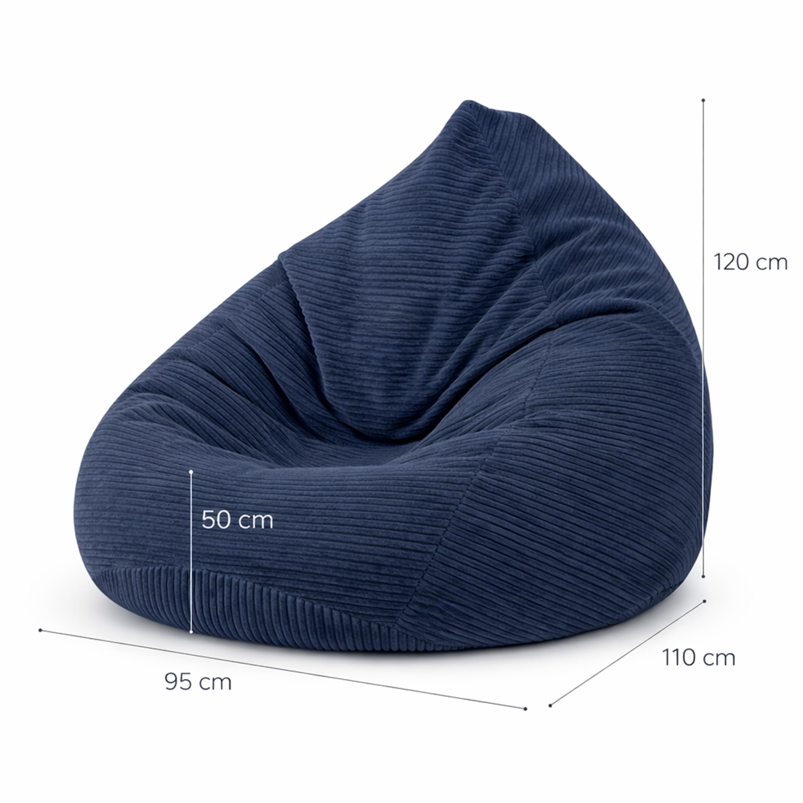 BuBiBag Premium Sitzsack Cord XXL – Fertig befüllt & Oeko-Tex Zertifiziert – Kratzfester Breitcord Gaming Sessel – Robuster Bean Bag für Kinder & Erwachsene – Pflegeleicht (Navyblue 120x95cm)