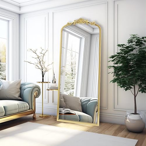 Arendahl - Espejo de pared completo con arco dorado tradicional, 22 x 65 pulgadas, elegante espejo rectangular vintage tallado con marco adornado