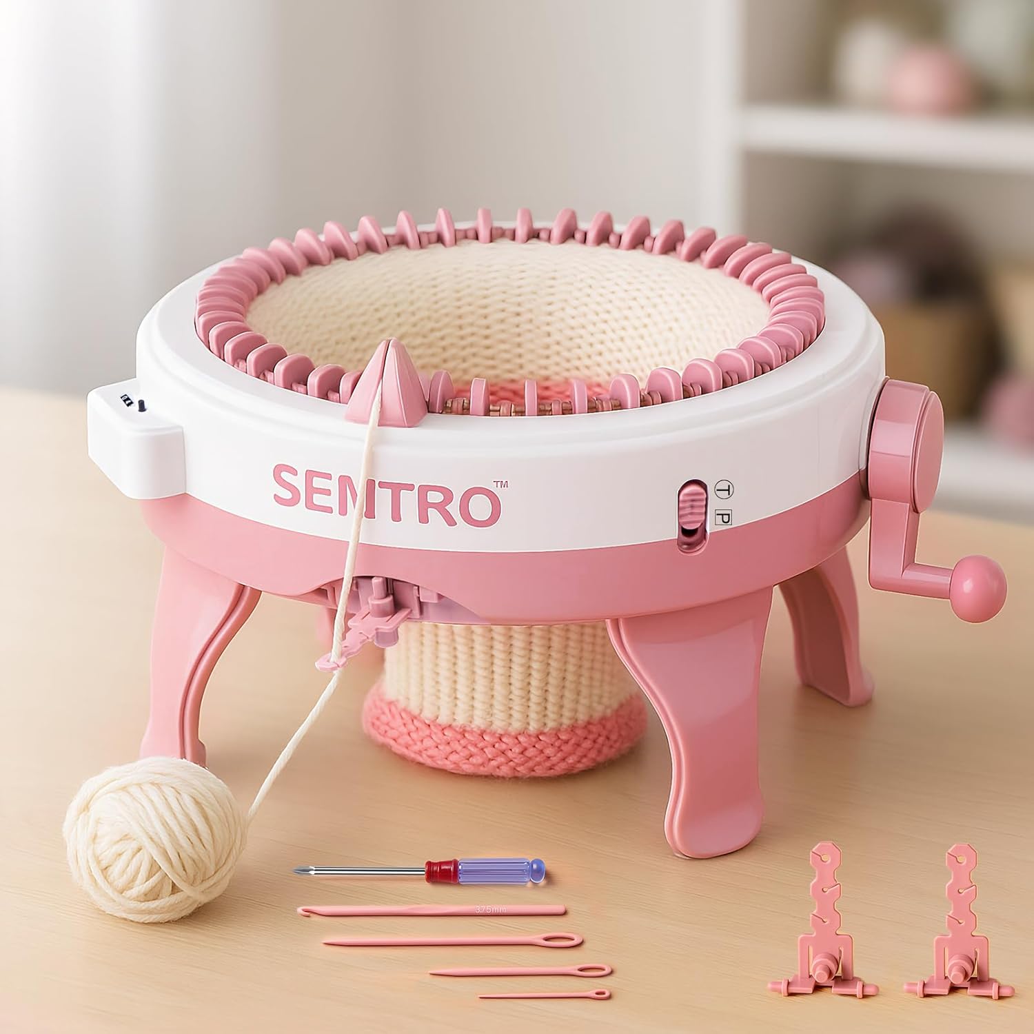 BZVV Knitting Machine for SENTRO 48 Needles Smart Knitting Crochet Machine with Row Counter for Adults and Beginners, Knitting Board Rotating Double Loom (Soft Pink)