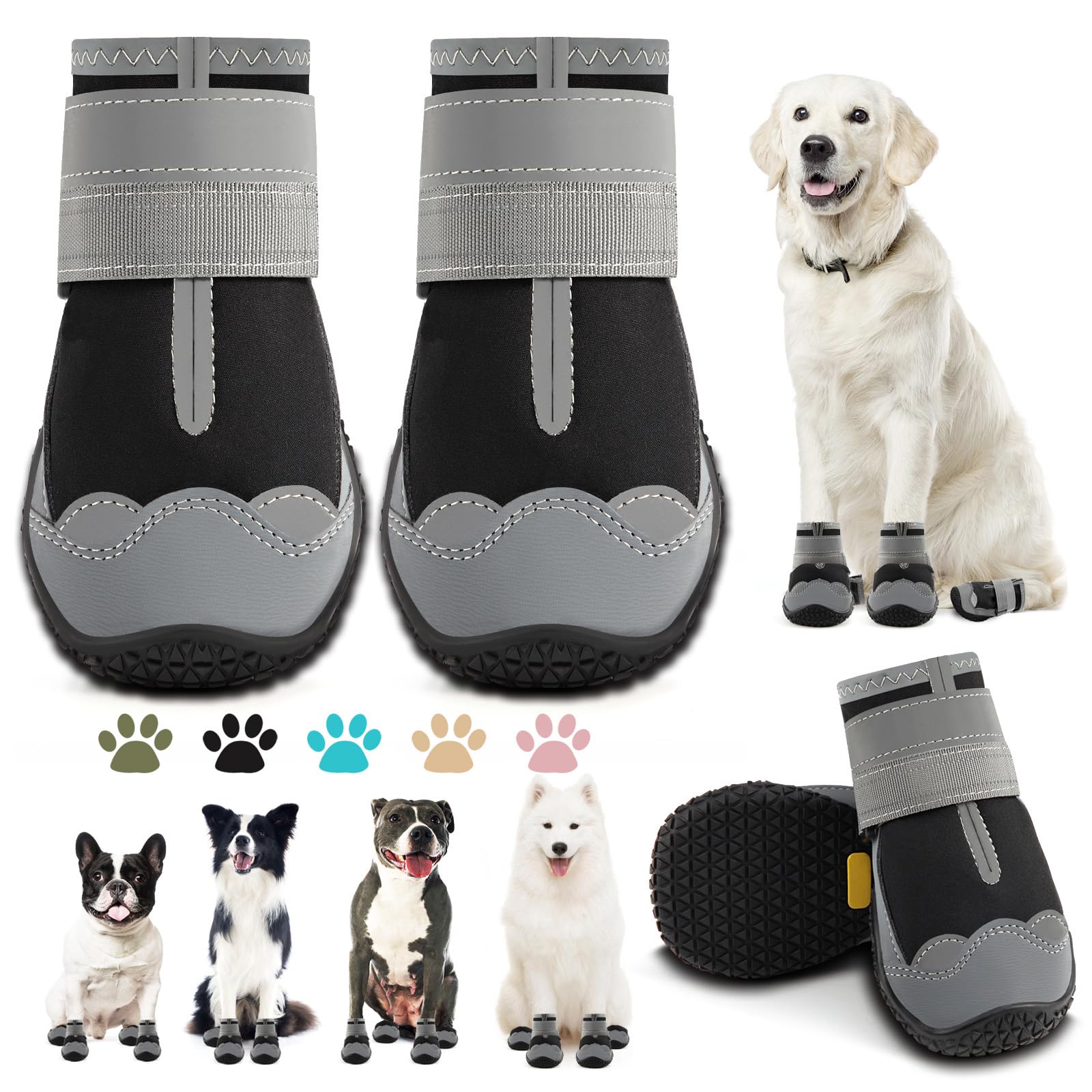 Dog Shoes for Large Dogs, Medium Dog Boots & Paw Protectors for Hardwood Floors, Outdoor Dog Booties for Hot Pavement Winter Snow Hiking, Waterproof
