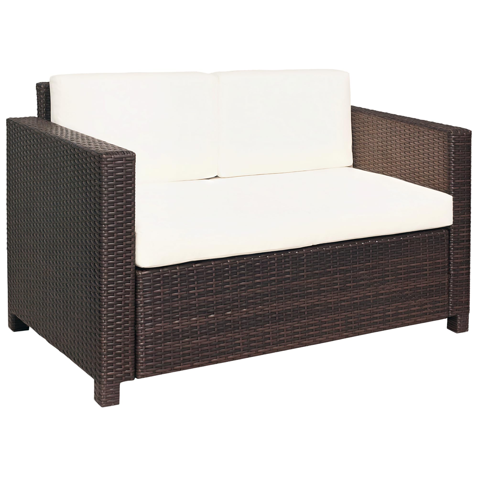 Outsunny Rattan Sofa, 2 Seater Garden Furniture with Soft Padded Cushion and Armrests, Wicker Garden Loveseat for Patio, Mixed Brown — image 1