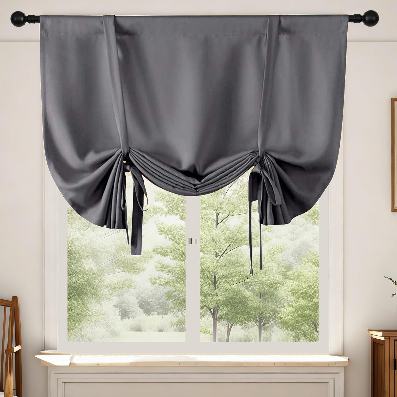 Rideau occultant thermique gris 100x140 cm pour petite porte et cuisine (Lot de 2)