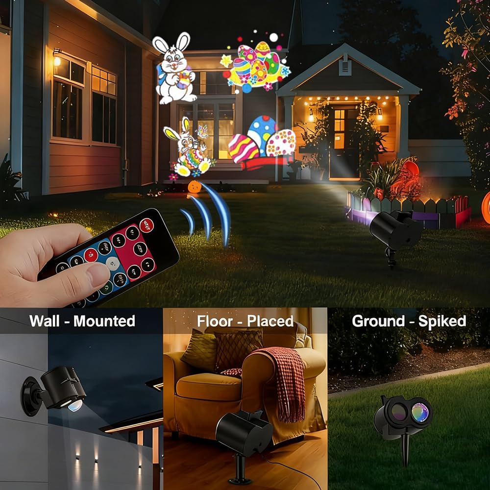 Weihnachten Halloween Outdoor Projektor mit 16 Folien 10 Ozeanwellen Effekt,2-in-1, 3D Dynamische Projektor, LED Projektionslampe, 180°-Verstellung, Beamer Deko für Wand Fenster Garten Hof Party