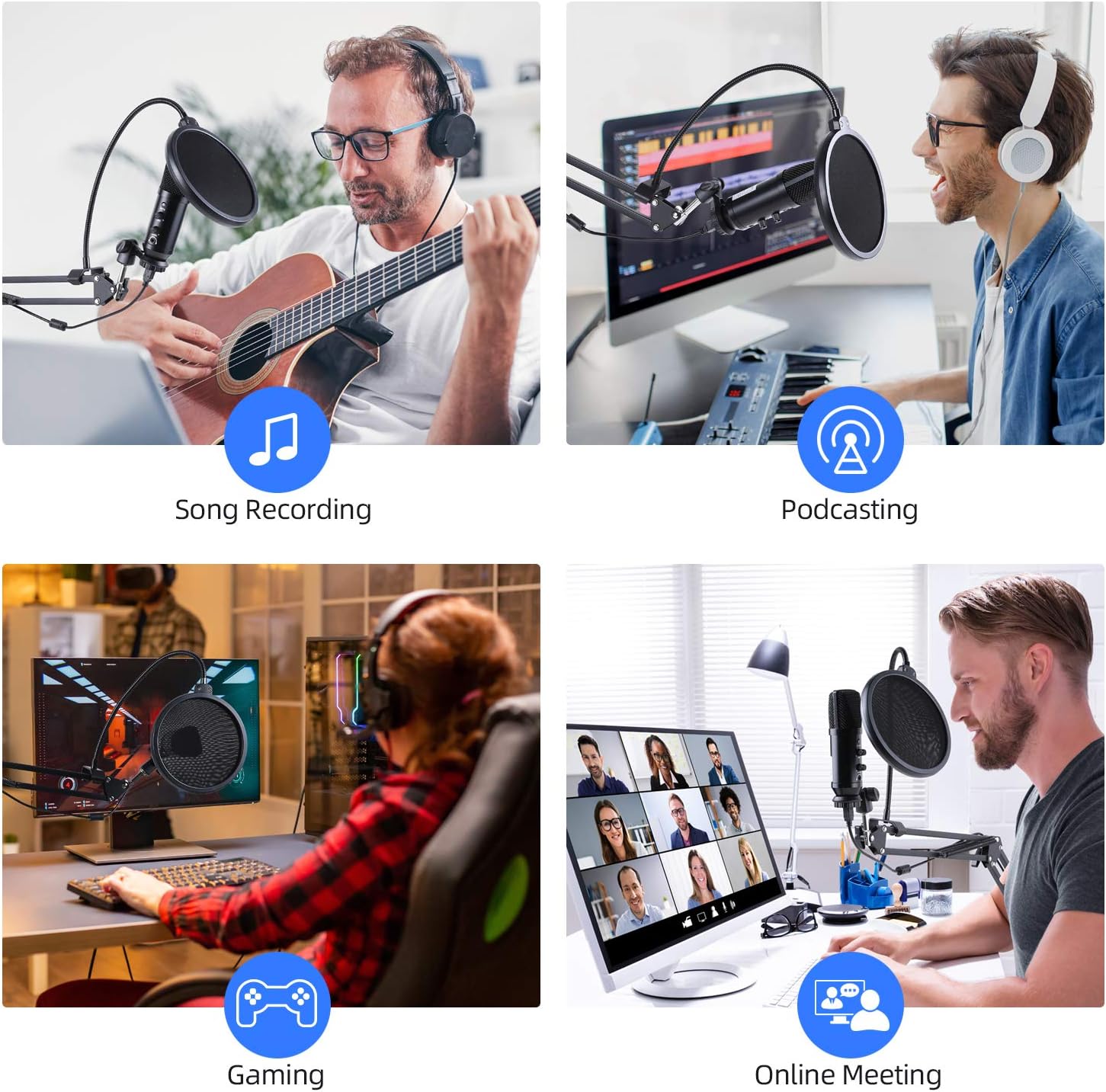 🔥 Crazy Deals USB Plug and Play Computer Mic, Ohuhu Condenser USB Microphone Kit, One-Key Mute Function, Professional Computer Gaming Mic Kit with Scissor Boom Arm Stand, Pop Filter for Streaming Podcast, YouTube