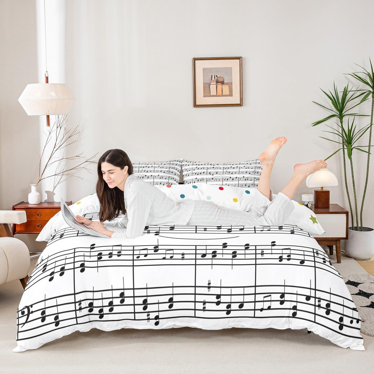 Erosebridal Music Theme Bedding Set Music Stave Concerto Comforter Cover Twin Size for Kids Boys Girls Teens Musical Notes Duvet Cover Rustic Style Bedspread Cover Awesome Farmhouse Decoration