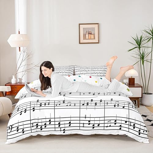 Miniatura 3 de Erosebridal Juego de ropa de cama con temática musical, funda de edredón de concierto de pentagrama de música, tamaño individual, para niños, niñas,