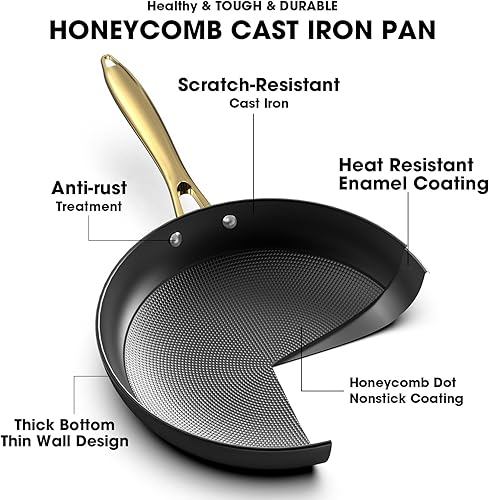 Miniatura 5 de imarku Sartenes antiadherentes, sartén de 10 pulgadas con tapa, sartén profesional de hierro fundido antiadherente, sartenes antiadherentes con tapa