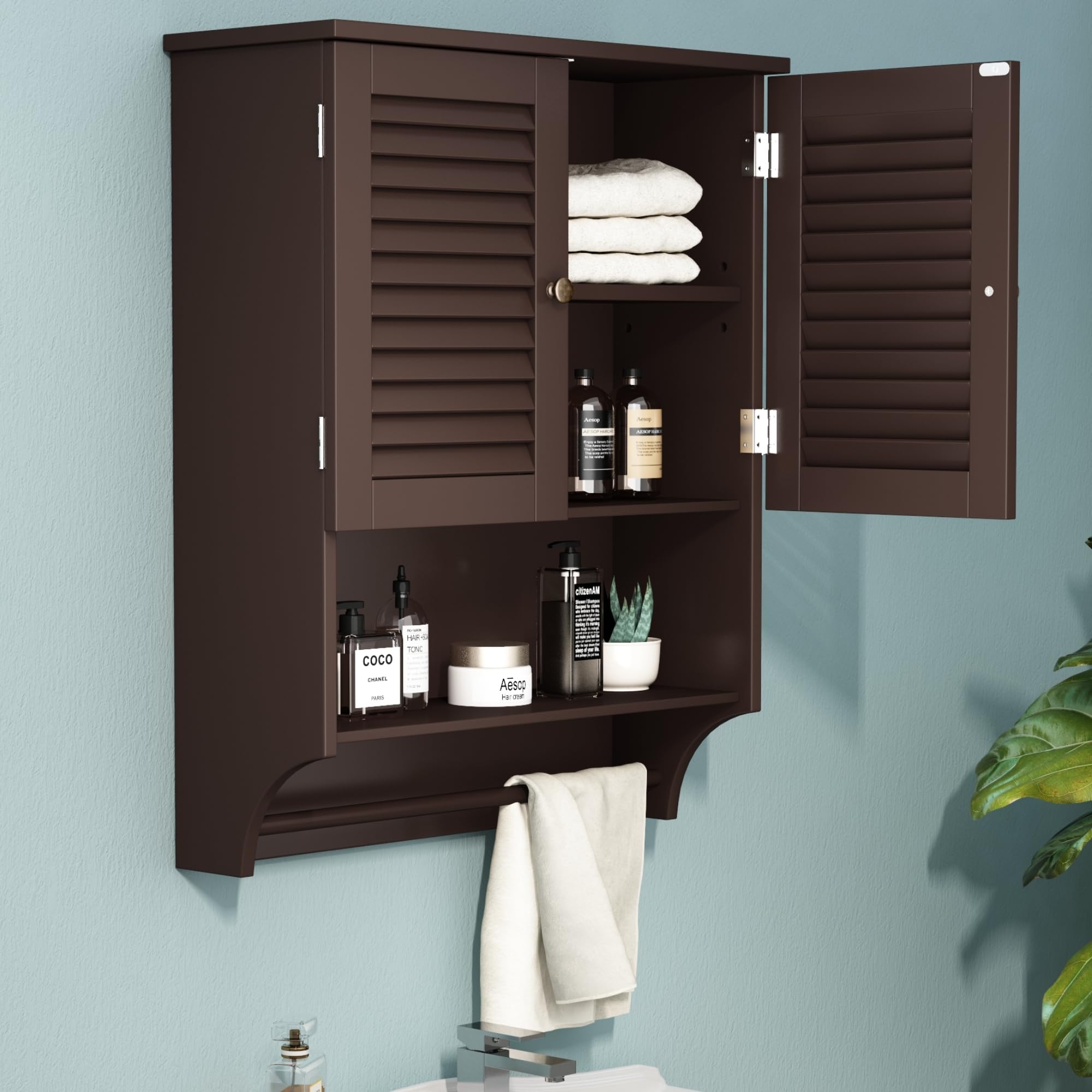 Amazon.com: ChooChoo Bathroom Wall Cabinet with Towels Bar, 23.6" L x7 ...