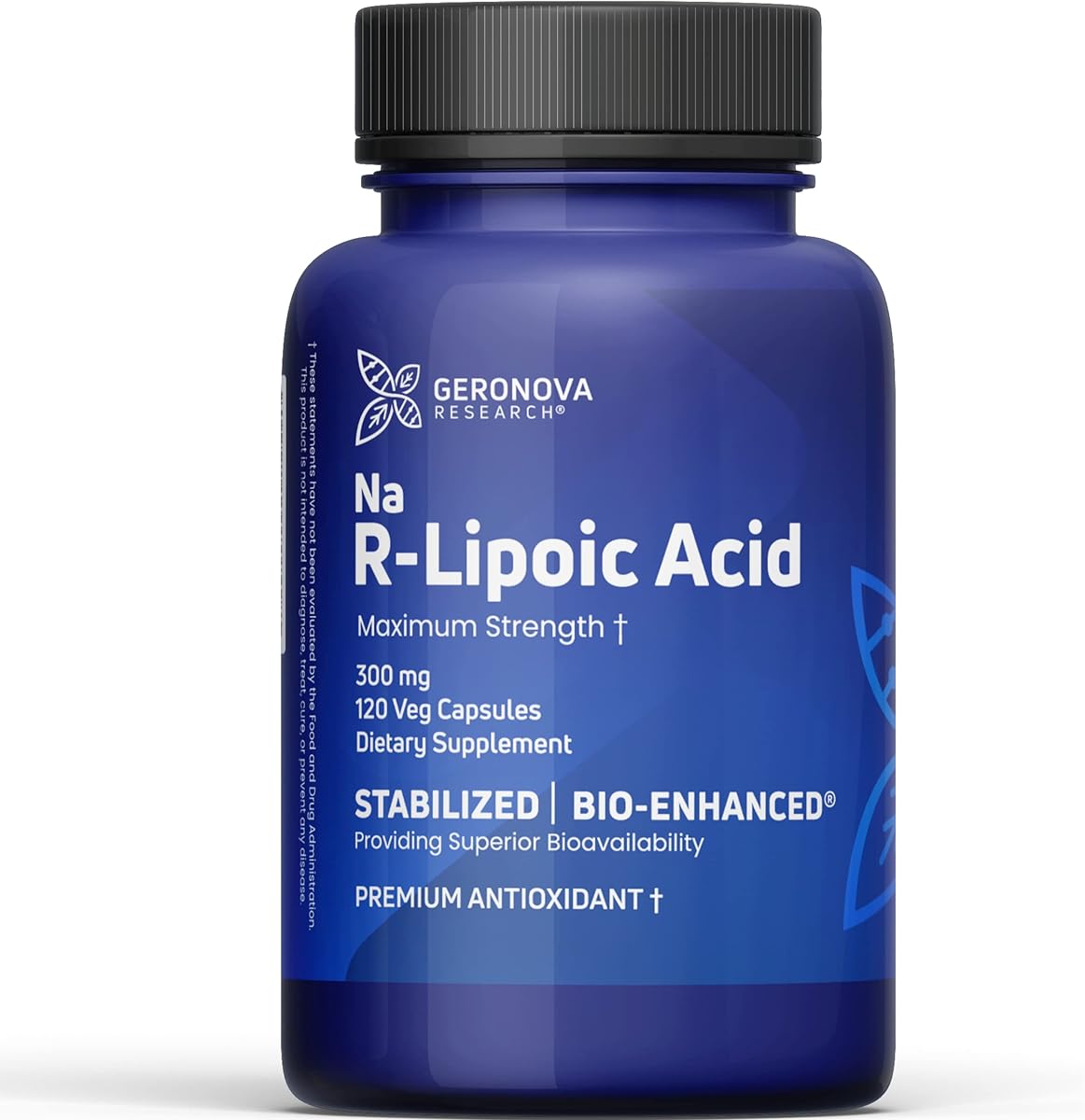 Geronova Research Bio-Enhanced R-Lipoic Acid, 300 mg Capsules - 4 Month Supply - Stabilized R Alpha Lipoic Acid with Enhanced Absorption - R Lipoic Acid Supplement - 120 Count