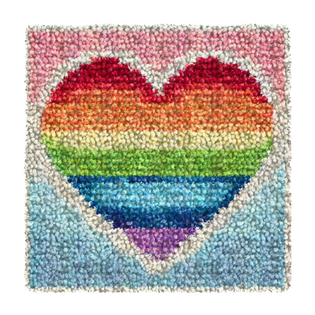 Numptain Latch Hook Kits for Adults,DIY Rug Crafts Rainbow Love Pattern Color Printed Canvas,Latch Hook Kits for Beginners Handmade Needlework Crafts Home Decoration,12"x12"