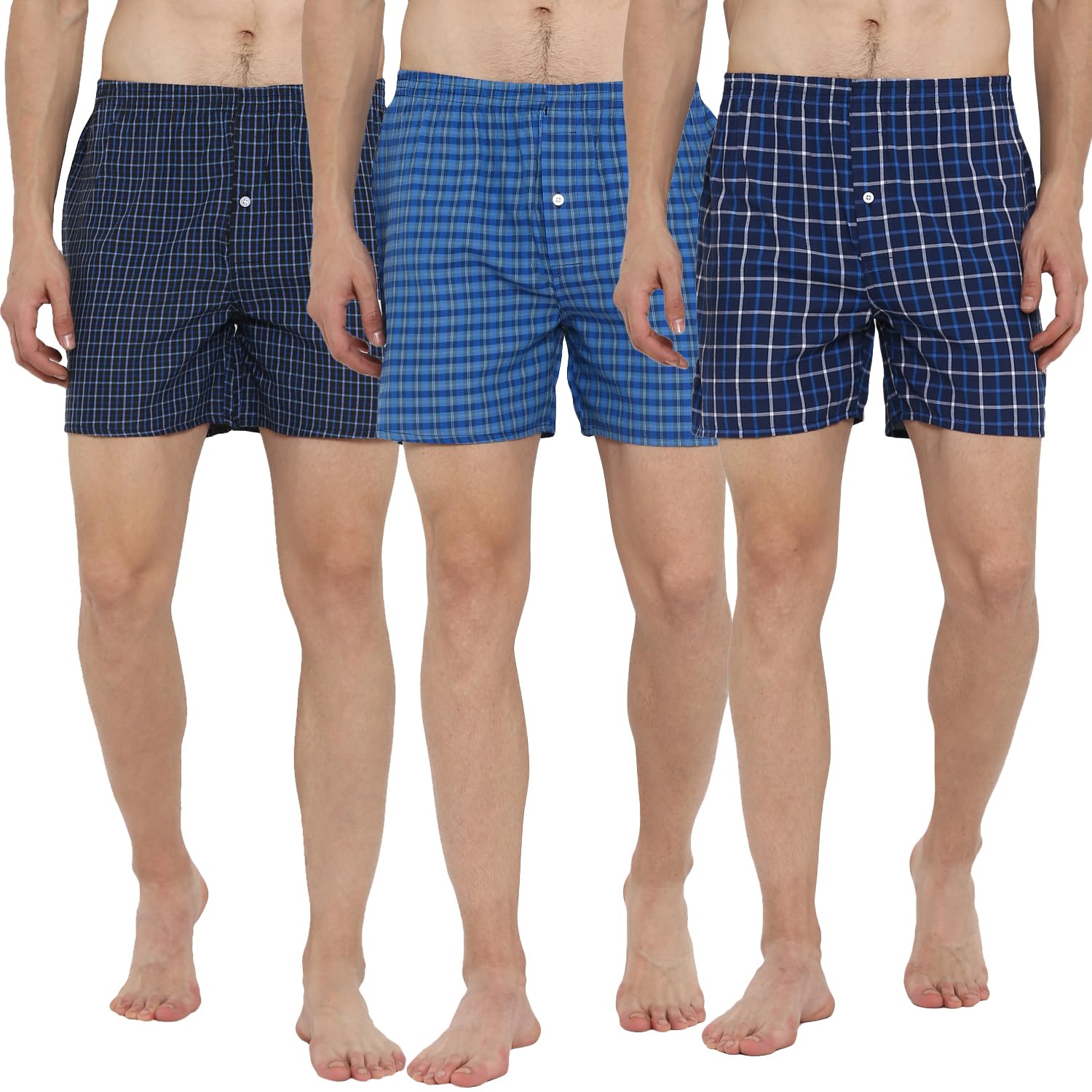 Lucky RogerMen's Checked Cotton Blend Assorted Boxer Shorts Pack of 3 | Regular Fit | Elasticated Waistband | Back Pocket | Mens Boxers