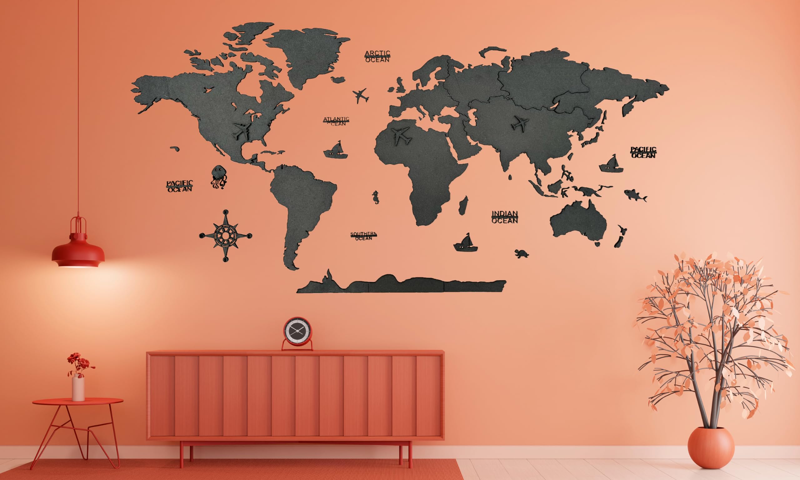 Elk 3D Wooden World Map Wall Decor for Living Room Office Size M 120x69 CM 4