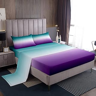 Erosebridal Ombre Sheet Set Green Purple Teal Fitted Sheet Full Size Colorful Gradient Bedding Modern Abstract Flat Sheet for Kids Boys Girls Teens Room Decor 1 Fitted Sheet with 2 Pillowcases