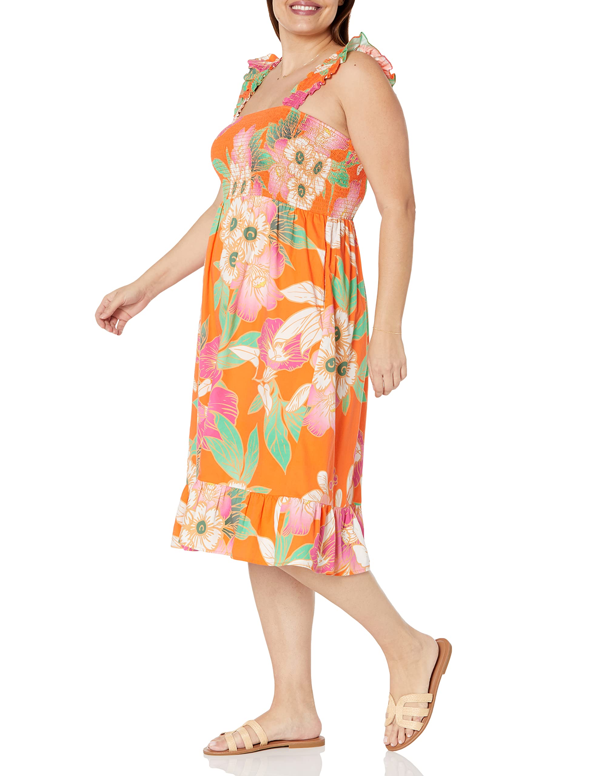 The Drop Women's Kimi Ruffled Shoulder Smocked Midi Dress