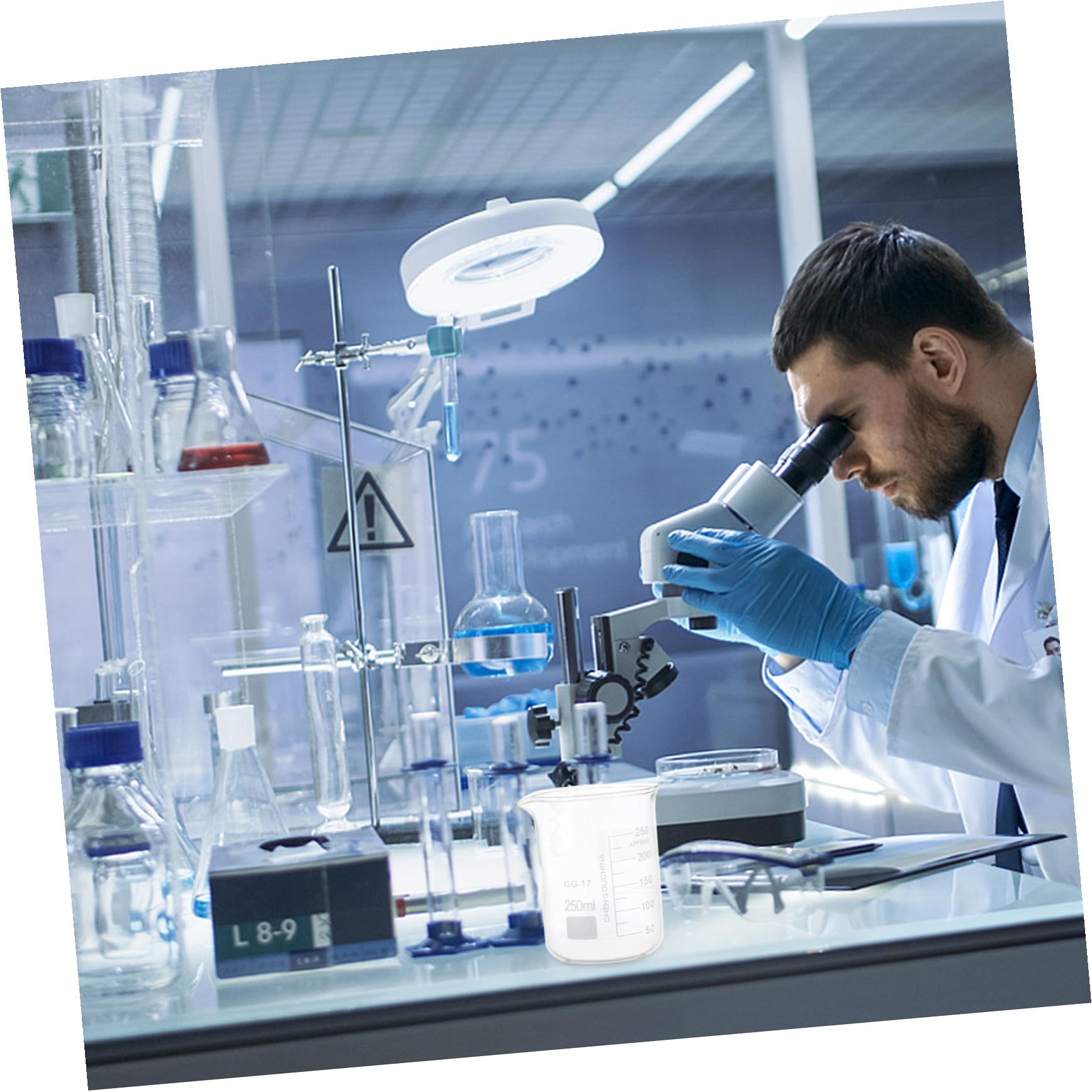 PLAFOPE Vasos de Precipitados de Vidrio Graduado, 5 Piezas para Laboratorio | Tazas Medidoras Transparentes, Porta Líquidos a Escala, Decoracion Colegio
