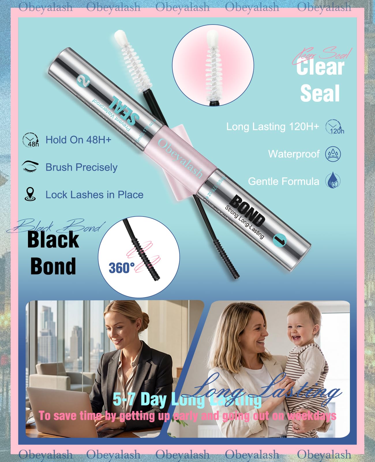 Obeyalash Klej Do RzęS Lash Bond and Seal Lash Glue Waterproof Bond and Seal Cluster Eyelash Glue 5ml+5ml For DIY Underlash Clusters