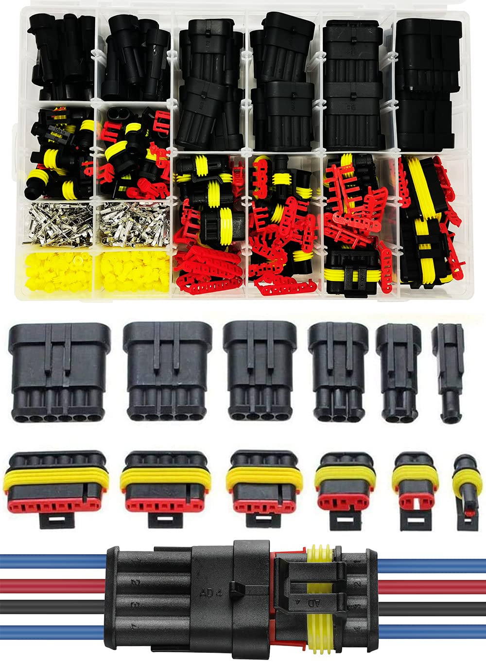 708Pcs Waterproof Automotive Electrical Connector Terminals Wire Connector Plug Kit 1/2/3/4/5/6 Pin (43Sets)
