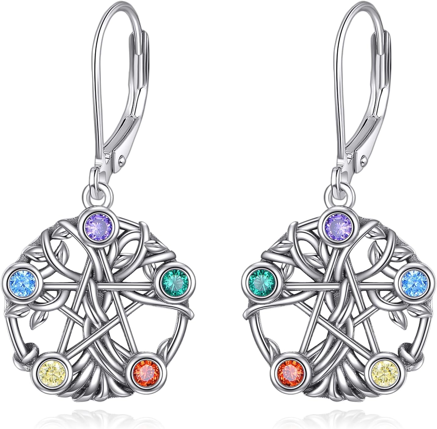 URONE Pentagram Earrings 925 Sterling Silver Tree of life Pentagram Dangle Drop Earrings Witch Wiccan Pagan Jewelry Gifts For Women