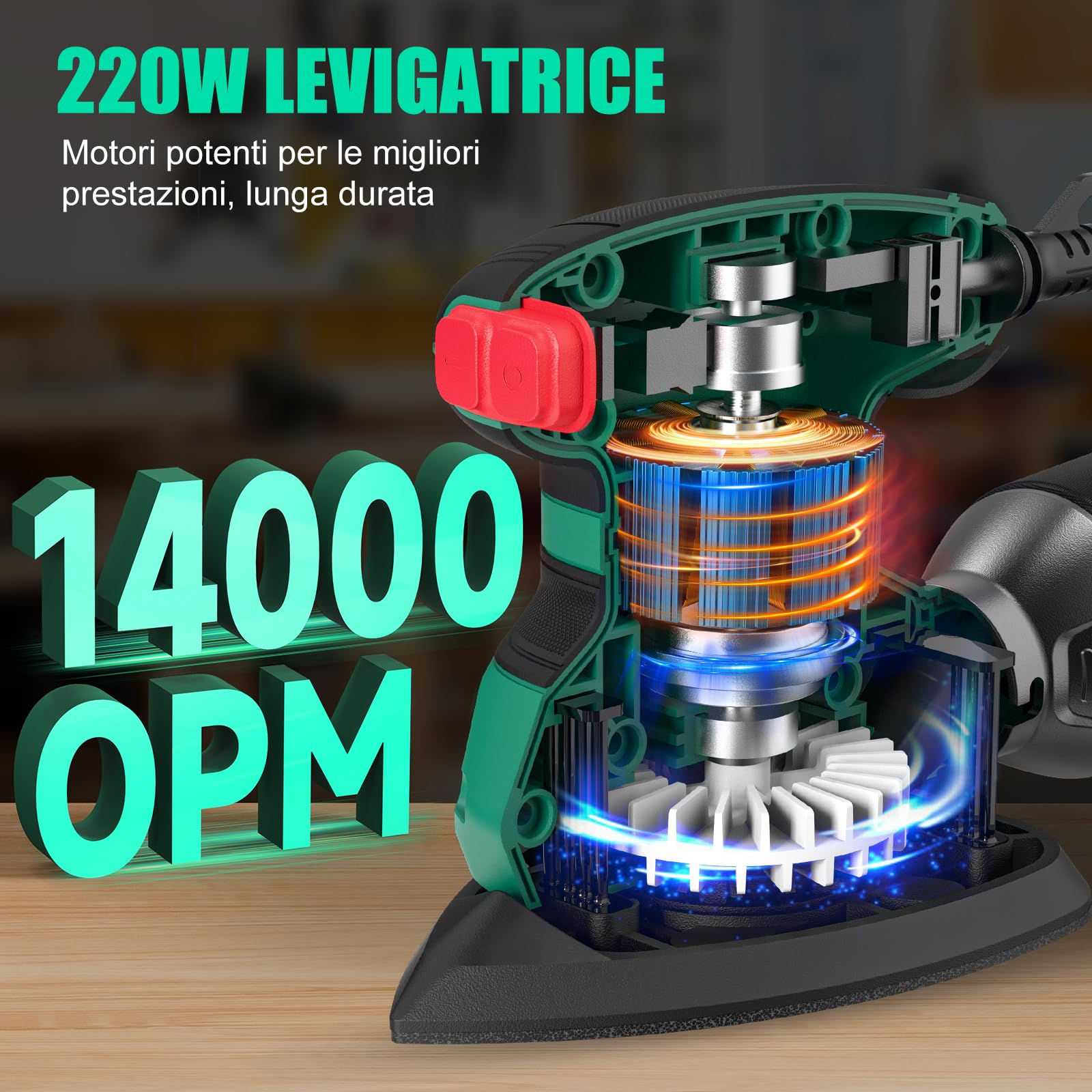 SORAKO Levigatrice Per Legno, 220W 14000 OPM Levigatrice Mouse Con Sacchetto Raccoglipolvere E 16 Fogli Di Carta Abrasiva, Ideale Per Levigare Superfici In Legno E Acciaio In Spazi Ristretti