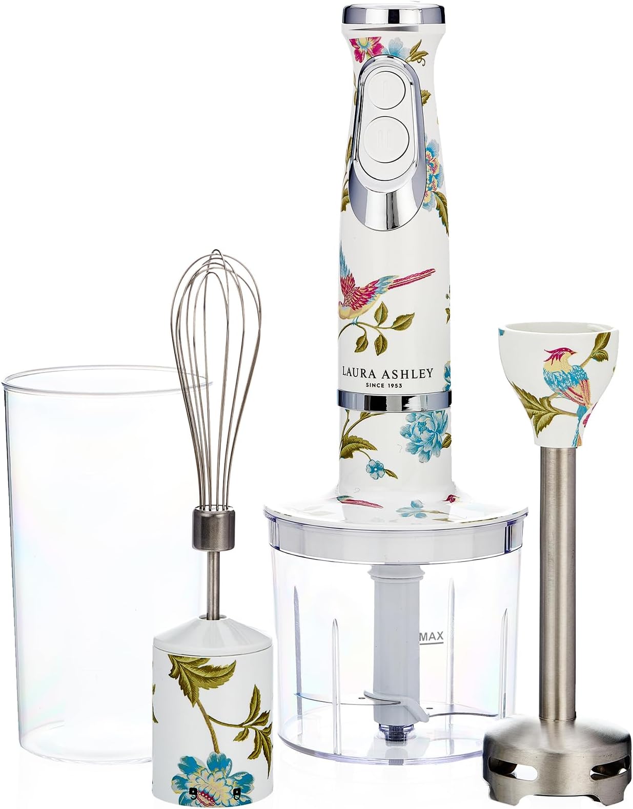 Laura Ashley 150W Immersion Blender Handheld - 4 in 1 Electric Hand Blender for Kitchen with Durable Stainless Steel Blades, Whisk & 300ml Mixing, Pouring Cup - 2 Speed Modes Hand Held Stick Blender